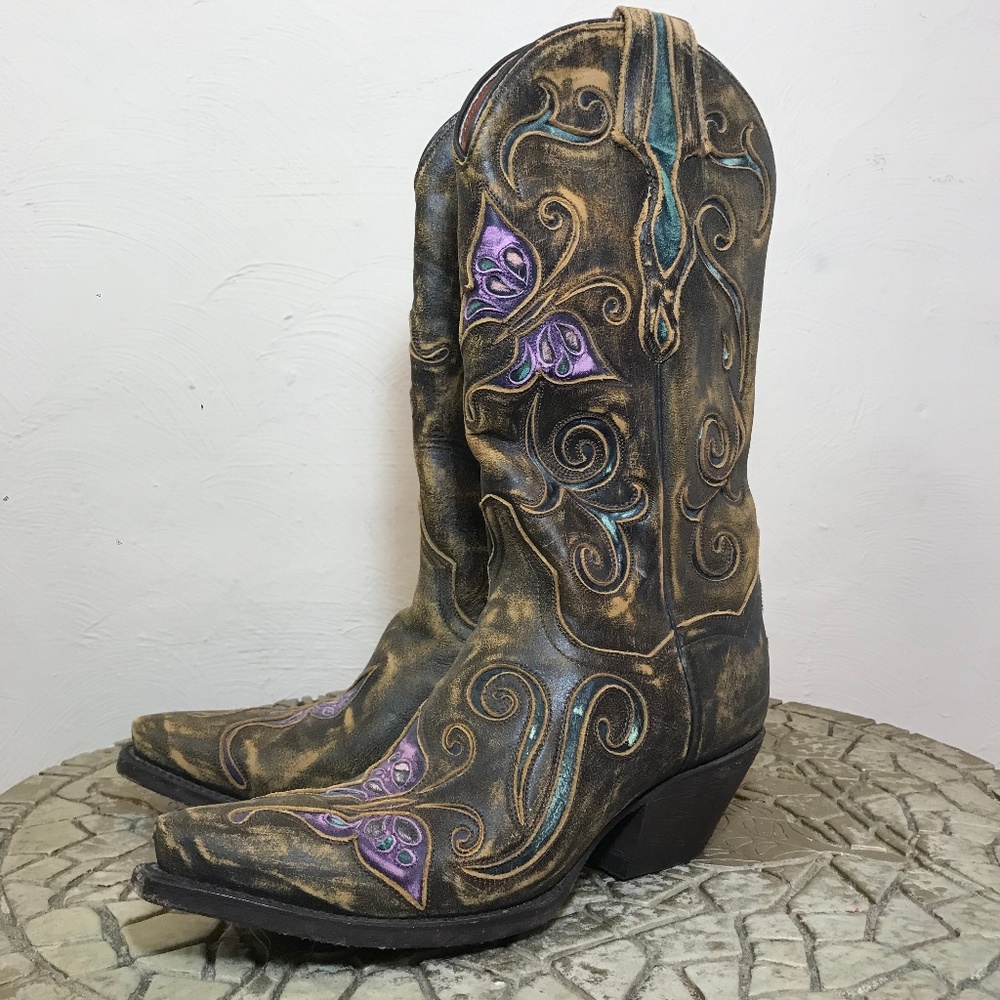 Dan Post purple butterfly cowboy boots